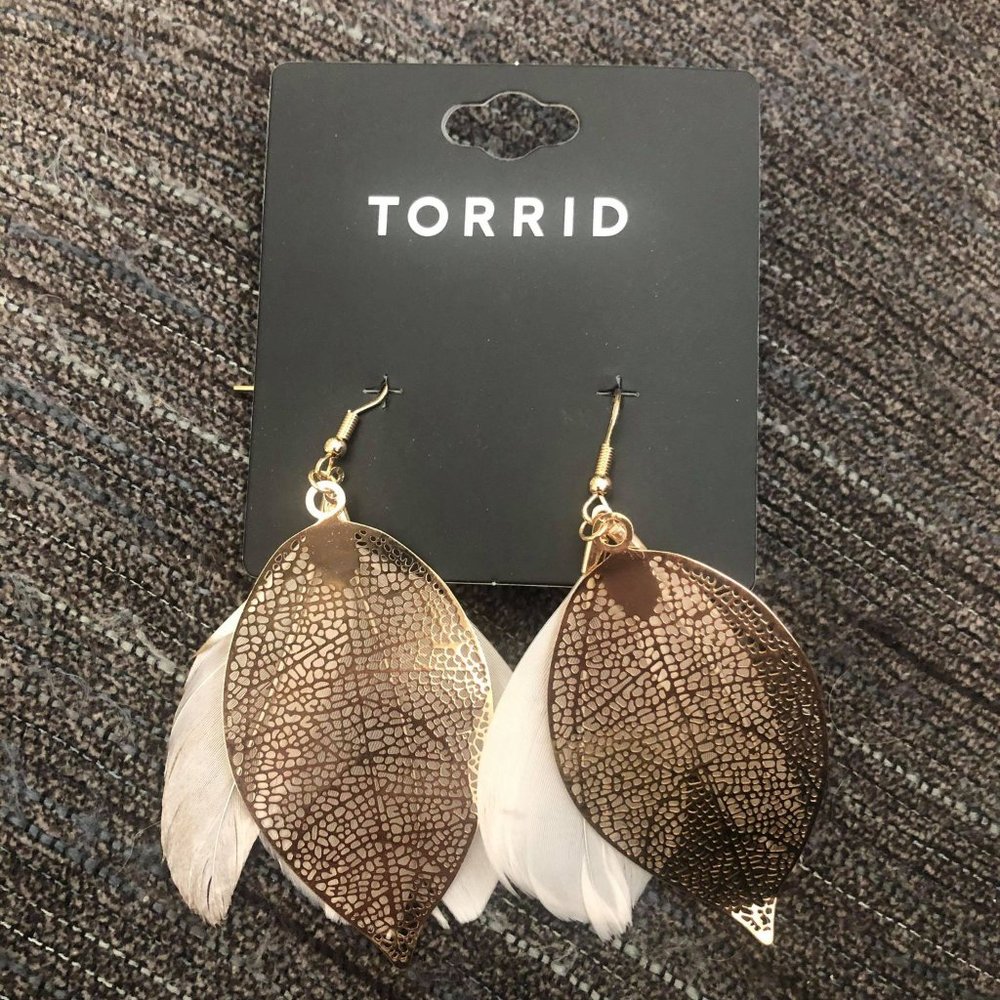 Feather Earrings with Gold Plaque